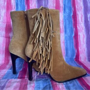 Predictions Brown leather Fringe Heeled Boots size 9.5